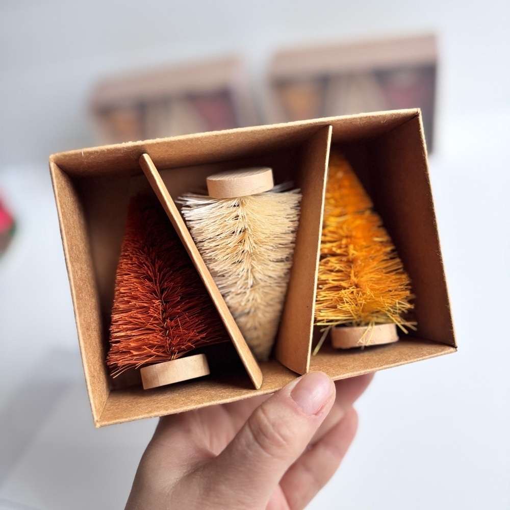 Set of 3 Bottle Brush Trees Fall Colors Mini Decor Neutral Rustic Christmas